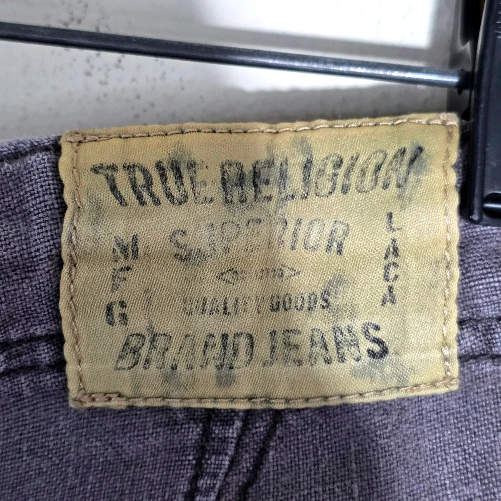 True Religion Vintage 100% Linen Cargo Shorts Mens 36 Charcoal Gray Utility Good